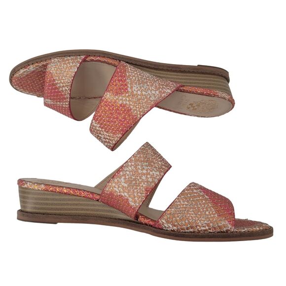 Vince Camuto Size 7.5 Leather Demi-Wedge Slide Sandals Relindie Red Sunset Snake - Picture 5 of 8